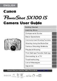 Canon PowerShot SX100 IS manual. Camera Instructions.